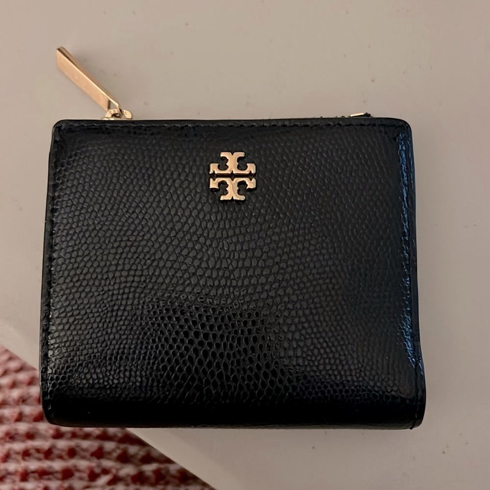 Reduced price Tory Burch navy blue wallet with gold hardware